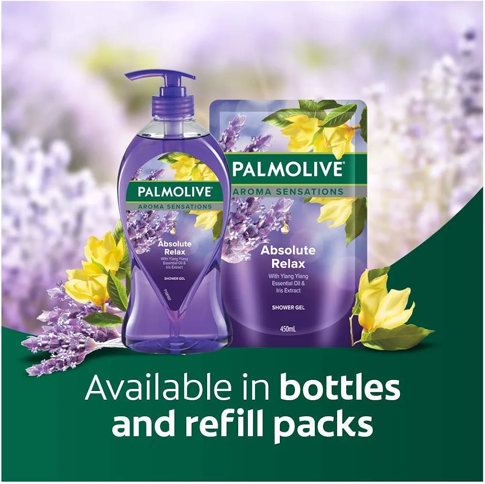 شامپو بدن کیسه ای پالمولیو Palmolive مدل Absolute Relax با رایحه اسطوخودوس،بالنگ و هل حجم 450 میل - تصویر 3
