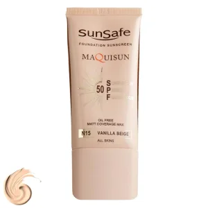 ضد آفتاب کرم پودری و پرایمری مکیسان SPF50 سان سیف(بژ وانیلی) N15